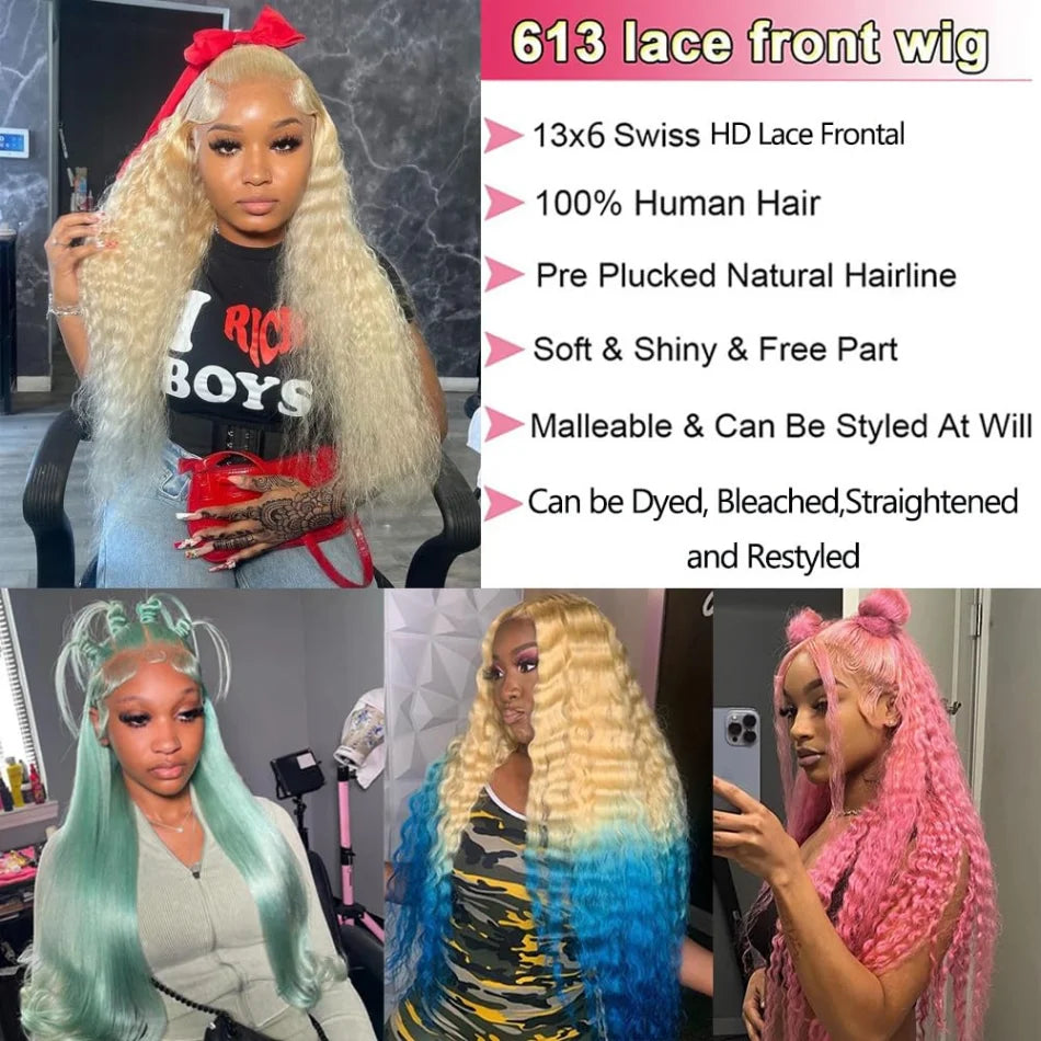 Blonde Water Wave Remy Human Hair Wig 613 hd Lace Frontal Wig 13x6 13x4 Lace Pre Plucked Brazilian Colored Curly Human Hair Wigs