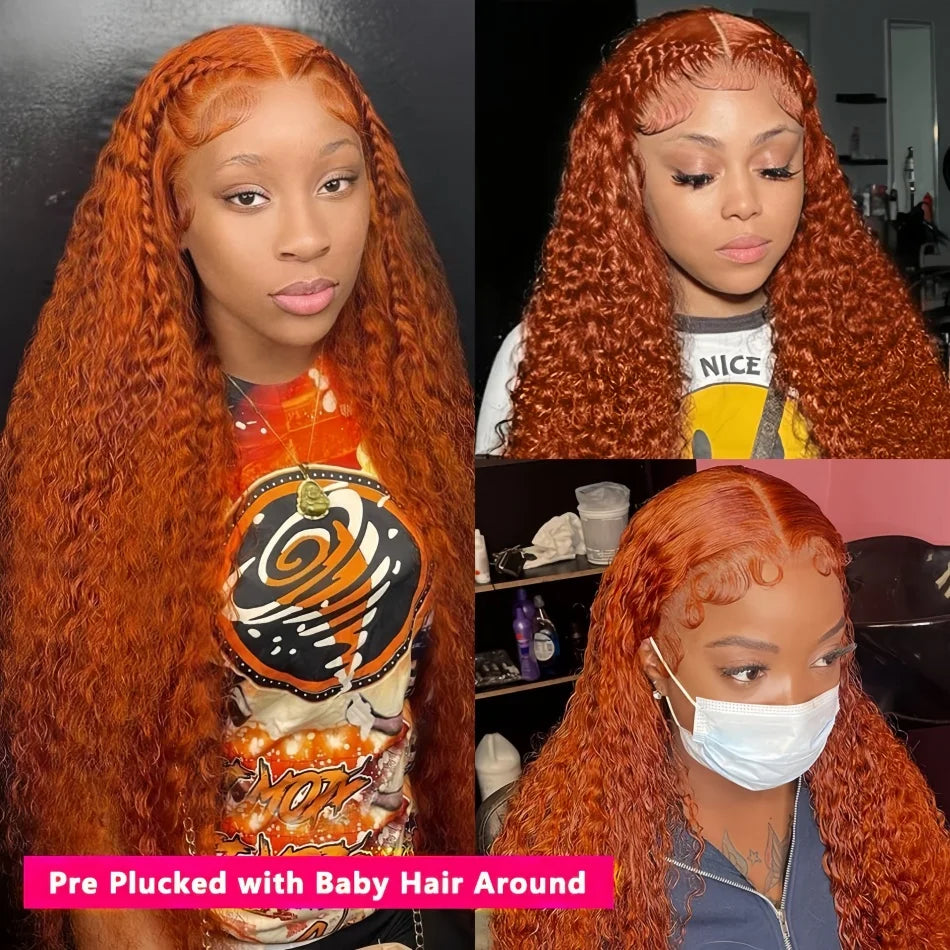 350# Orange Ginger Human Hair Wig Water Wave Curly Human Hair Wig 100% Brazilian Colored hd Lace Wig 13x4 13x6 Virgin Human Hair