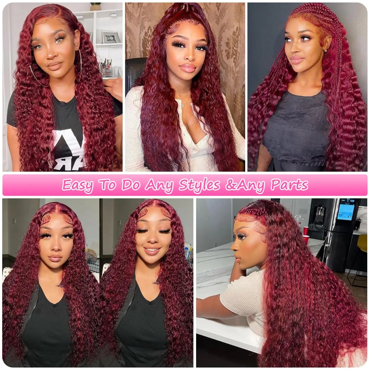 99J Burgundy 13x4 Lace Wig Deep Curly Human Hair Glueless Wig Human Hair Ready to wear Choice Brazilian Wigs For Women