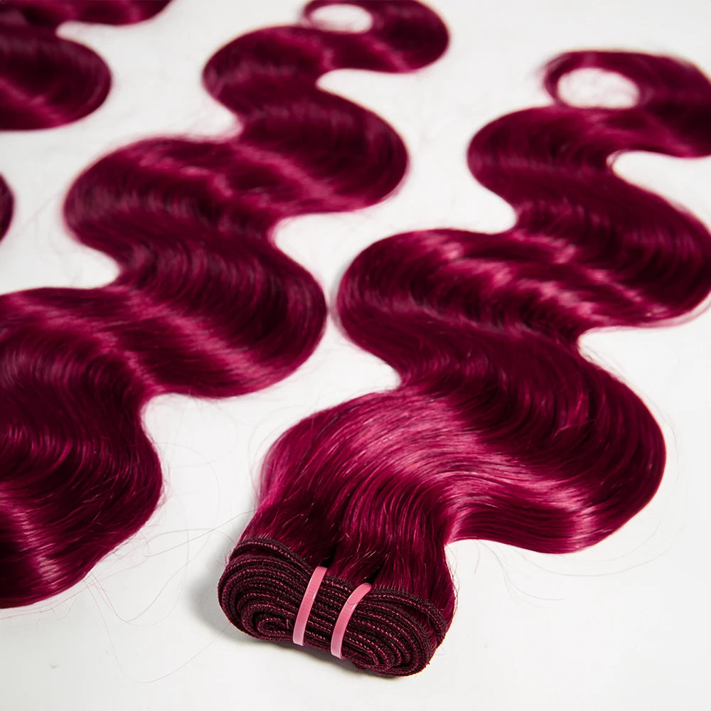 #99J Human Hair 13x4 Lace Front With 18 20 22Inch Bundles Brazilian Hair 3 Bundles With Frontal Body Wave Bundles Burgundy