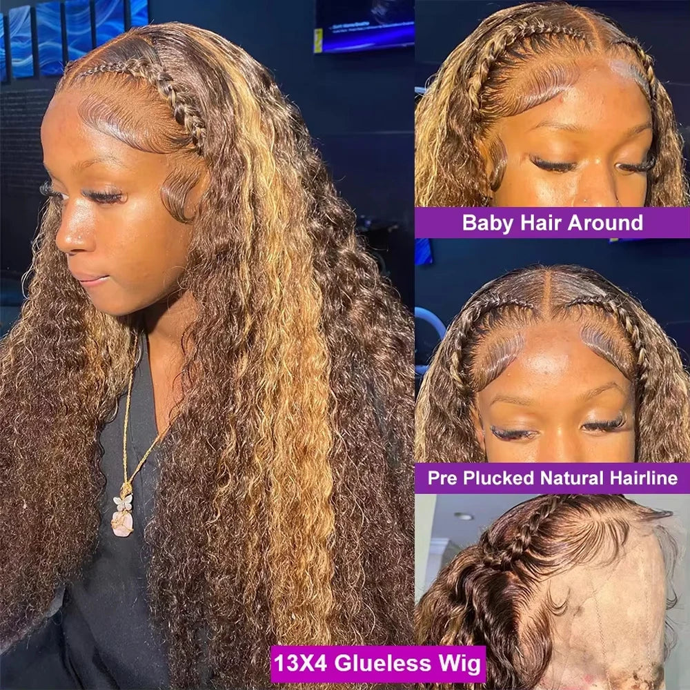 Highlight Honey Blonde Kinky Curly 30 Inch Hd Lace Front Wig Human Hair 13x6 Deep Wave Lace Frontal Wigs Wigs Human Hair Wigs