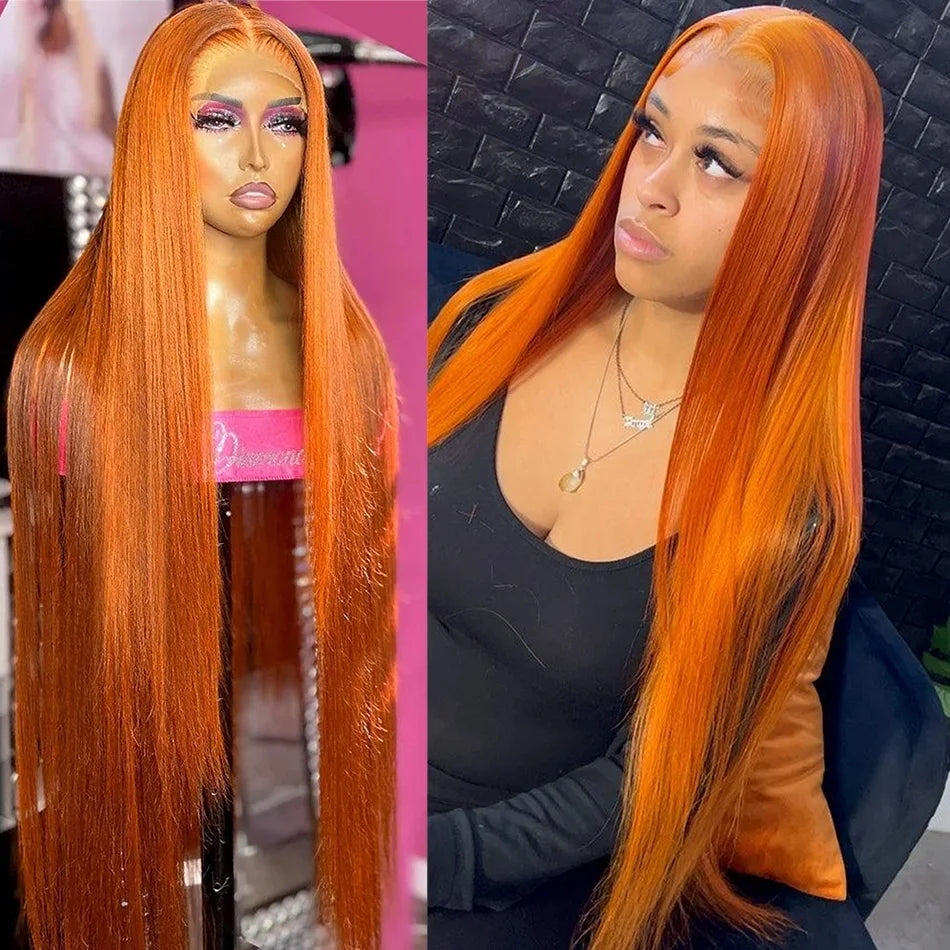 350# Ginger Lace Frontal Wig 200 Density Bone Straight Lace Front Wig 13x4 13x6 hd Lace 100% Brazilian Colored Ginger Human Hair