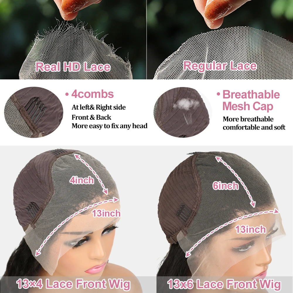 40 46 Inch Bone Straight 13x6 HD Lace Frontal Human Hair Wigs Brazilian Transparent 13x4 Lace Front Wigs For Women 300% Density