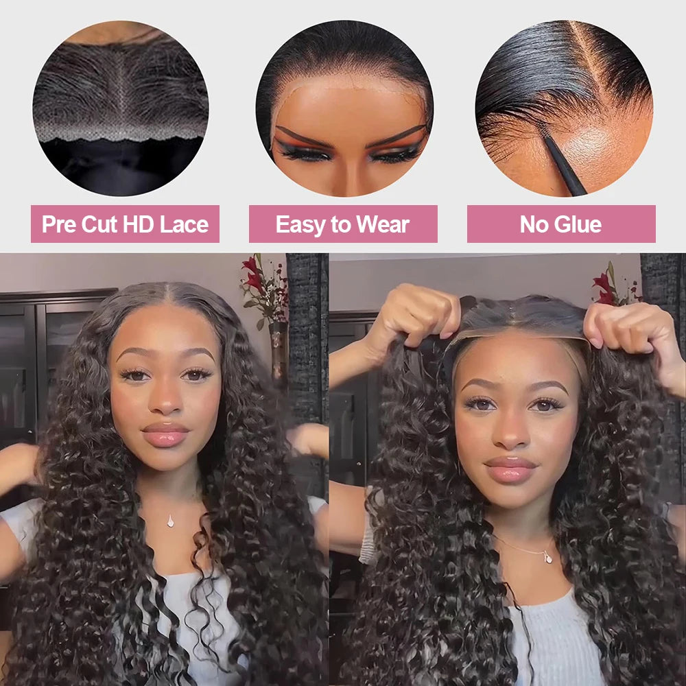 300% 13X6 13X4 HD Deep Wave Lace Frontal Wig Brazilian 40 46 Inch Water Curly Wear And Go 7x5 Glueless Human Hair Wigs For Women