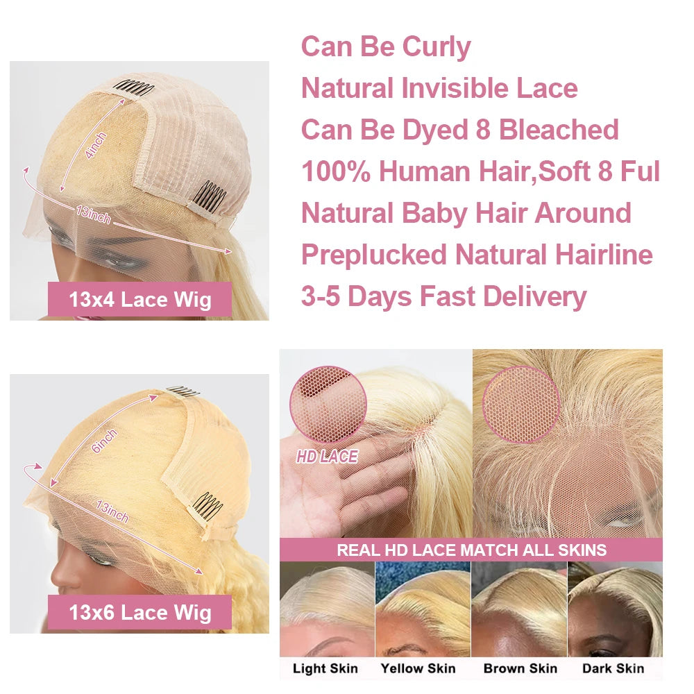 40 Inch 613 Blond Lace Frontal Wig Human Hair 13x6 13x4 HD Transparent Color Bone Straight Lace Front Wigs For Women 250 Density