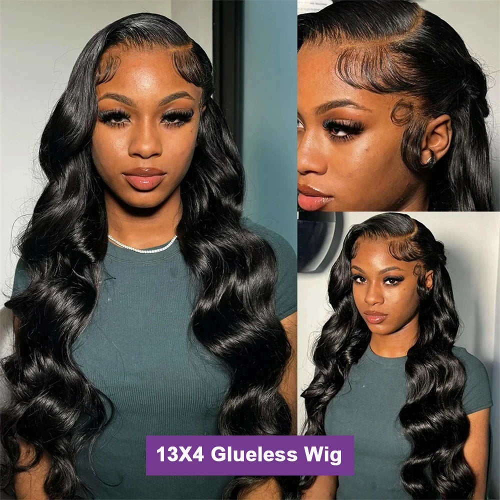 Wear and Go Glueless Wigs Human 26 Inch 13x4 Glueless Body Wave Wigs Human Hair 180% Density Natural Black for Women Pre Plucked