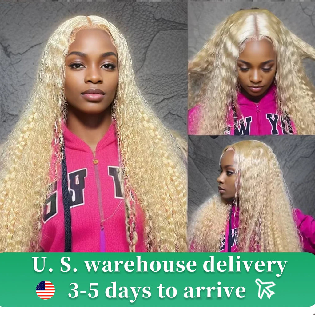 250 Density 40 Inch Deep Wave 613 HD Glueless Honey Blonde Lace Front Human Hair Wigs 13x6 Lace Frontal Curly Wave Wig For Woman