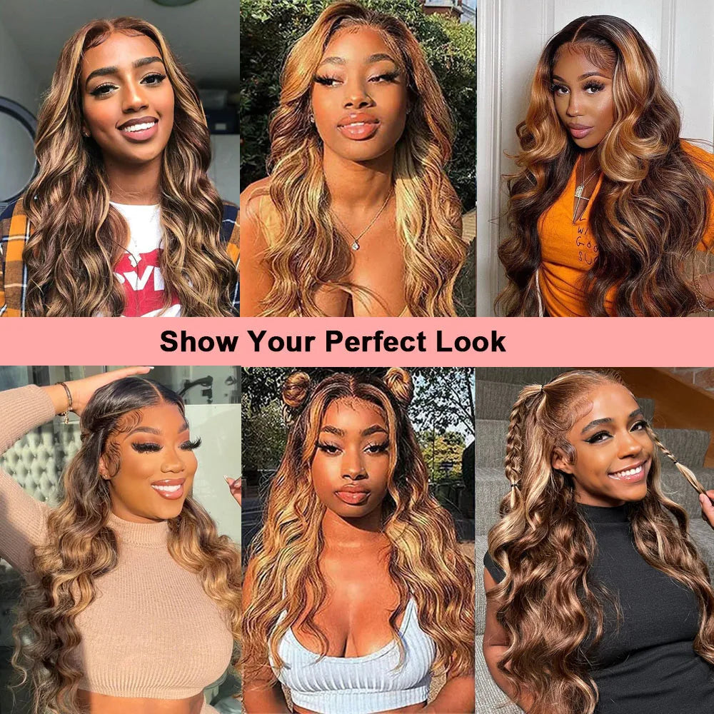 Highlight Ombre Body Wave 13x4 Lace Frontal Wig Human Hair 4/27 Lace Front Wigs 200 Density 4x4 Lace Front Wigs Human Hair Wigs