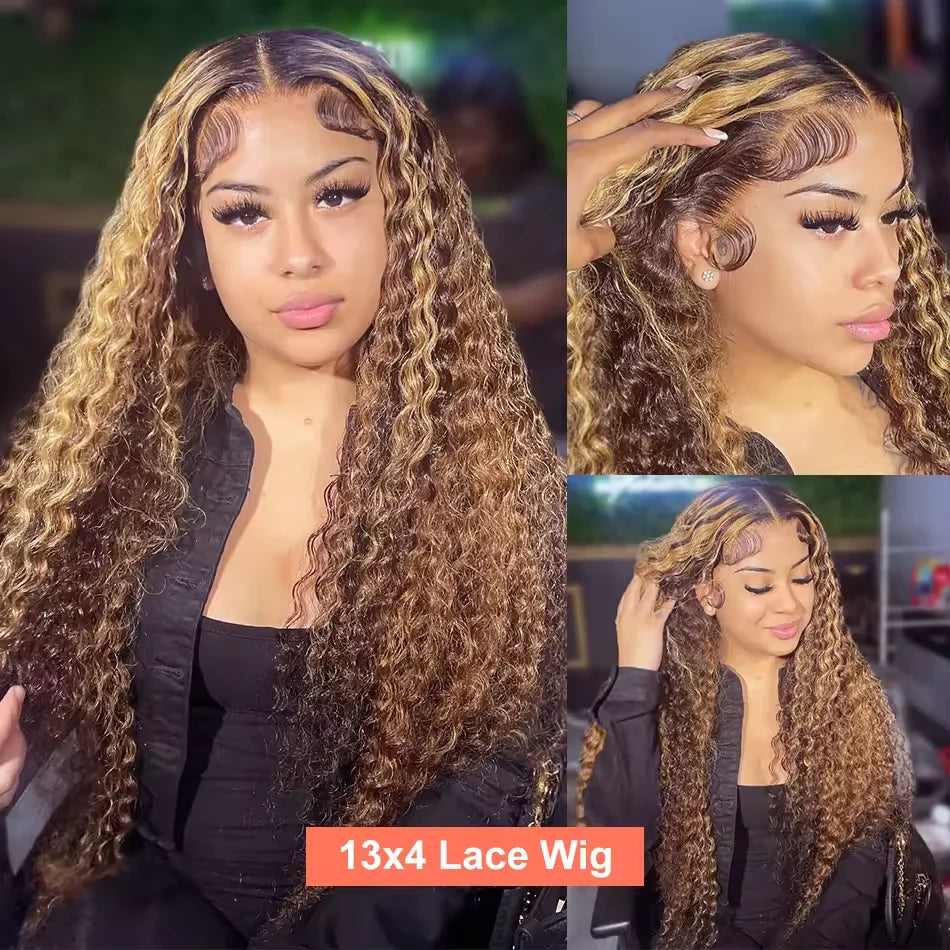 Curly Wigs 13x6 Lace Front Human Hair Wigs Highlight Ombre Deep Wave 13x4 Lace Frontal Wigs Ready To Wear For Women 350 Density