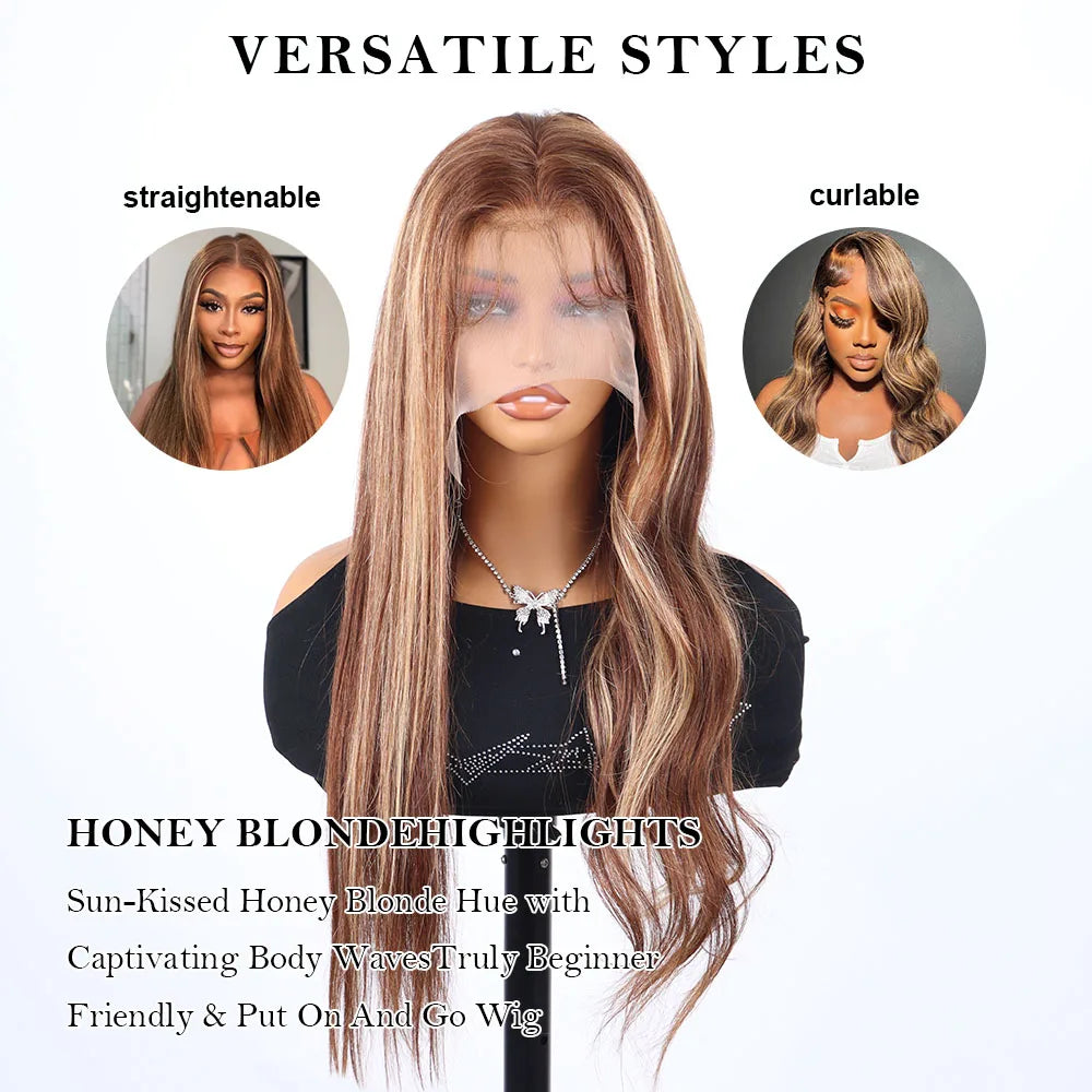 250 Density Highlight Wig Human Hair 13x6 36 40 Inch Straight Human Hair Wigs Brazilian 360 Full HD Transparent Lace Frontal Wig