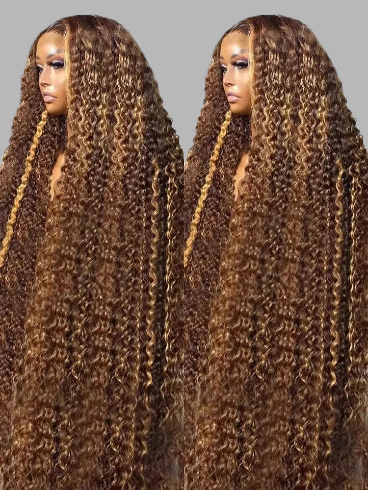 40 Inch 4/27 Curly Ombre Highlight 7x5 Glueless Wigs Human Hair Ready To Wear 250% Density 13x4 Deep Wave Frontal Wigs For Women
