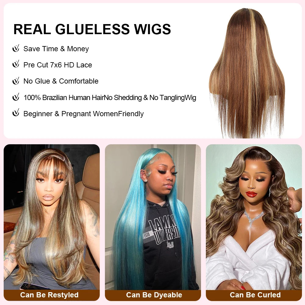 4/27 Highlight Straight 360 Full Lace Wig Brazilian Human Hair 13x4 Honey Blonde Colored Wigs 427 Ombre 13x6 Lace Frontal Wig