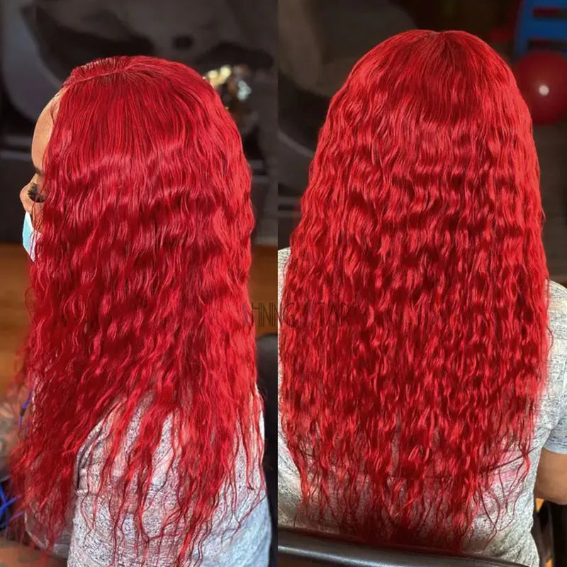 Red 13x4 Lace Frontal Wig 38 Inch Long Deep Wave Pre Plucked with Baby Hair Glueless Transparent Lace Hot Red Color Human Hair