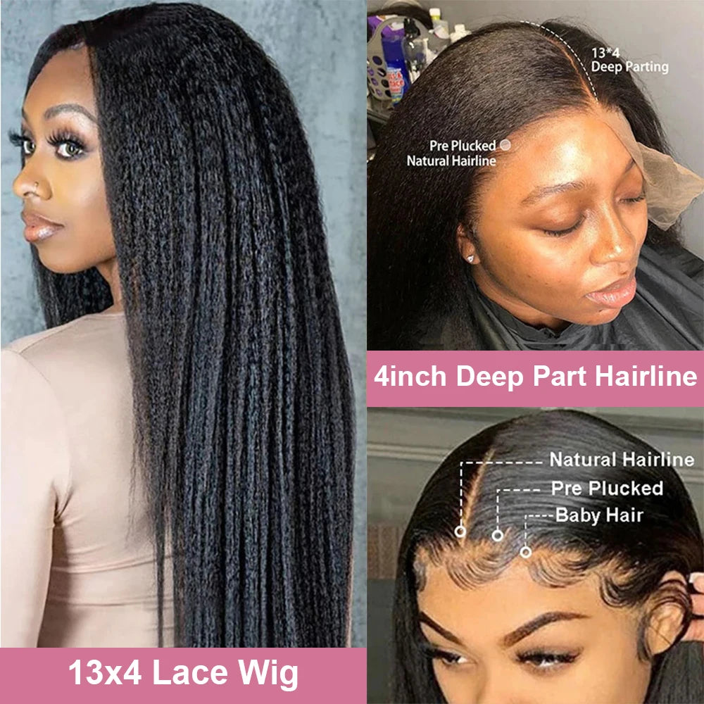 40 Inch HD 13x6 Transparent Kinky Straight Human Hair Wigs Brazilian 13x4 360 Yaki Lace Frontal Human Hair Wigs For Women 300%