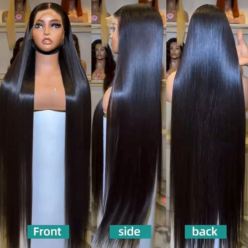 250 Density 40Inch HD Transparent Lace Wigs 13x6 Bone Straight Lace Frontal Wigs Human Hair 13X4 Pre Plucked Brazilian For Women