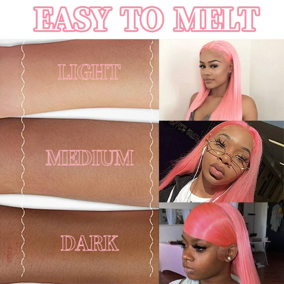 Light Pink 13X6 Straight HD Transparent Lace Frontal Wig 36 Inch 13X4 Long Brazilian 100% Colored Human Hair Wig for Black Women