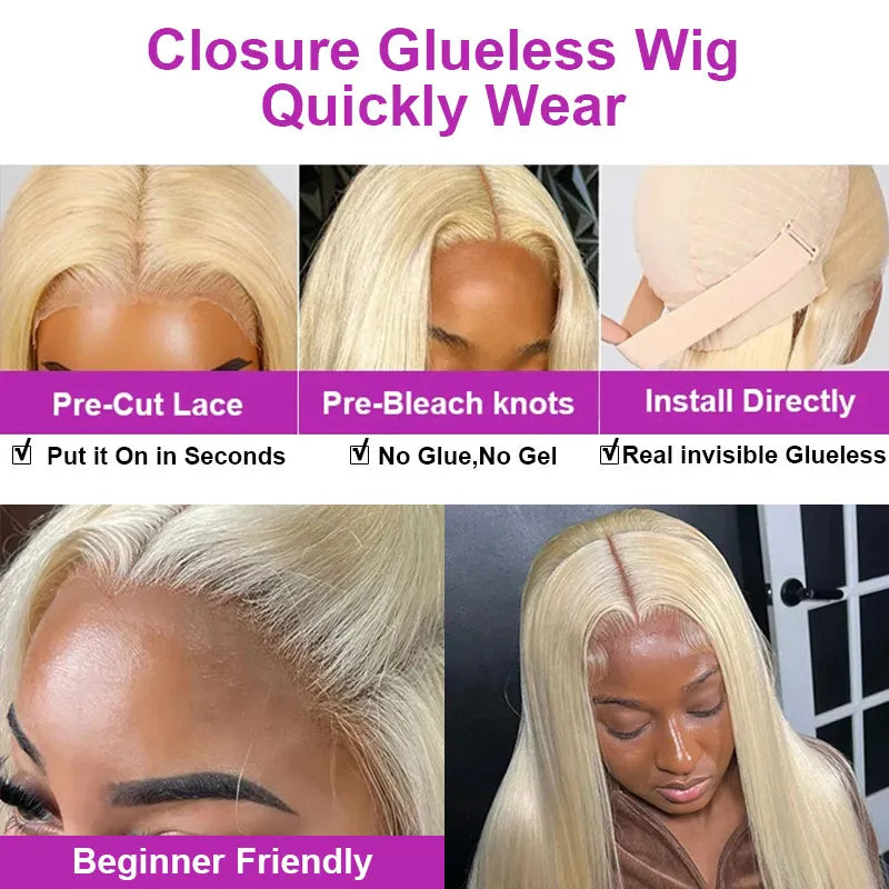 200% Density 13x6 HD Transparent Lace Front Wigs Straight Human Hair Wigs Wear and Go 613 Blond Lace Frontal Wig Human Hair
