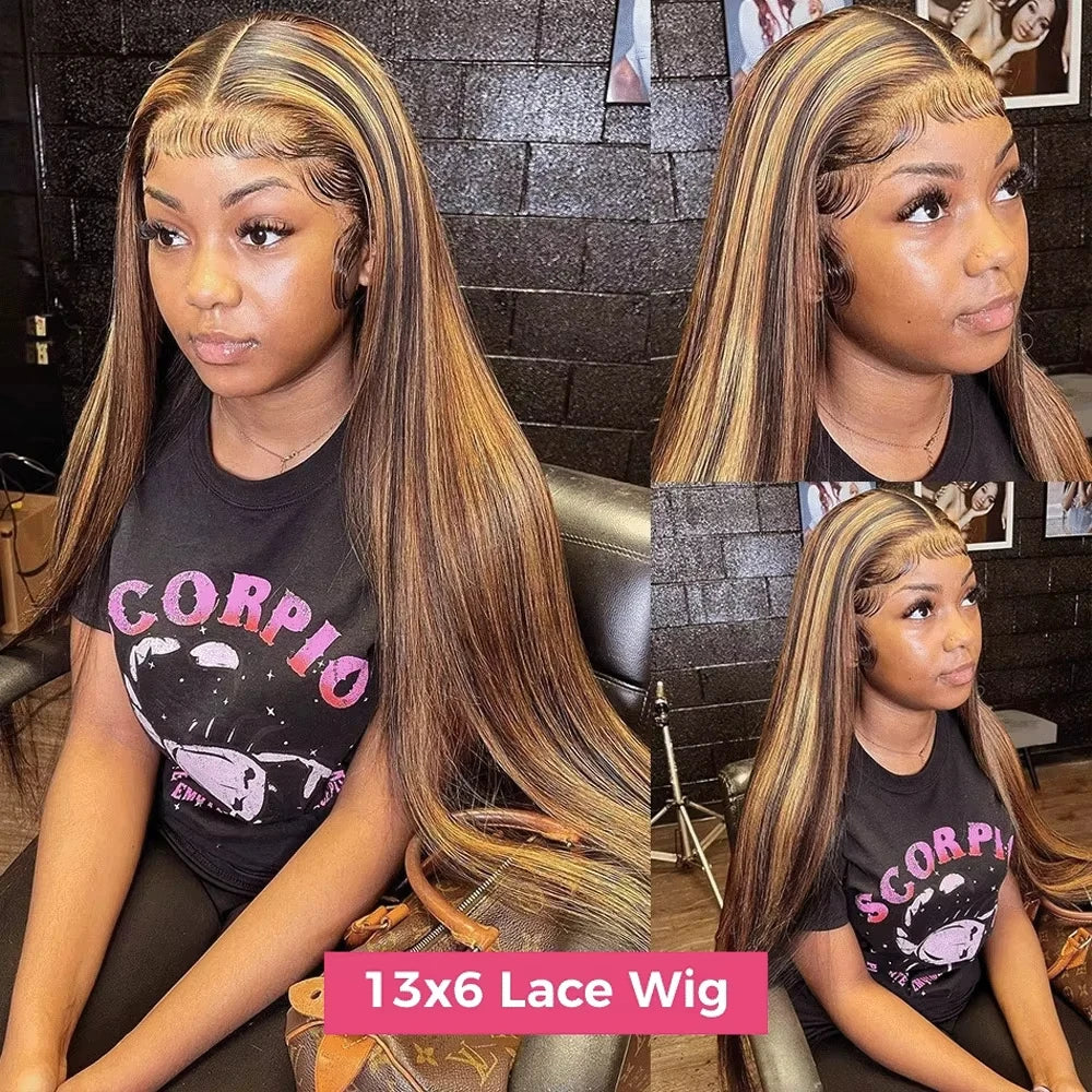 40 Inch 13x6 Hd Highlight Wigs Human Hair Colored Lace Front Wig Ombre Straight Hd Lace Frontal Wigs 100% Human Hair For Women