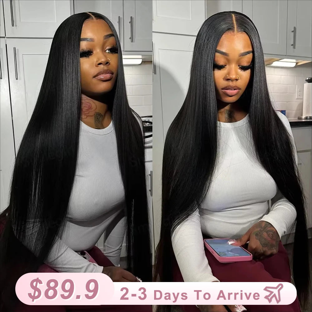 250 Density 40Inch HD Transparent Lace Wigs 13x6 Bone Straight Lace Frontal Wigs Human Hair 13X4 Pre Plucked Brazilian For Women