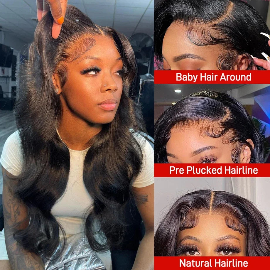 13x6 Body wave HD Transparent Lace Frontal Wigs Human Hair 40 inch Pre Preplucked 250 Density 360 Lace Frontal Wigs For Women