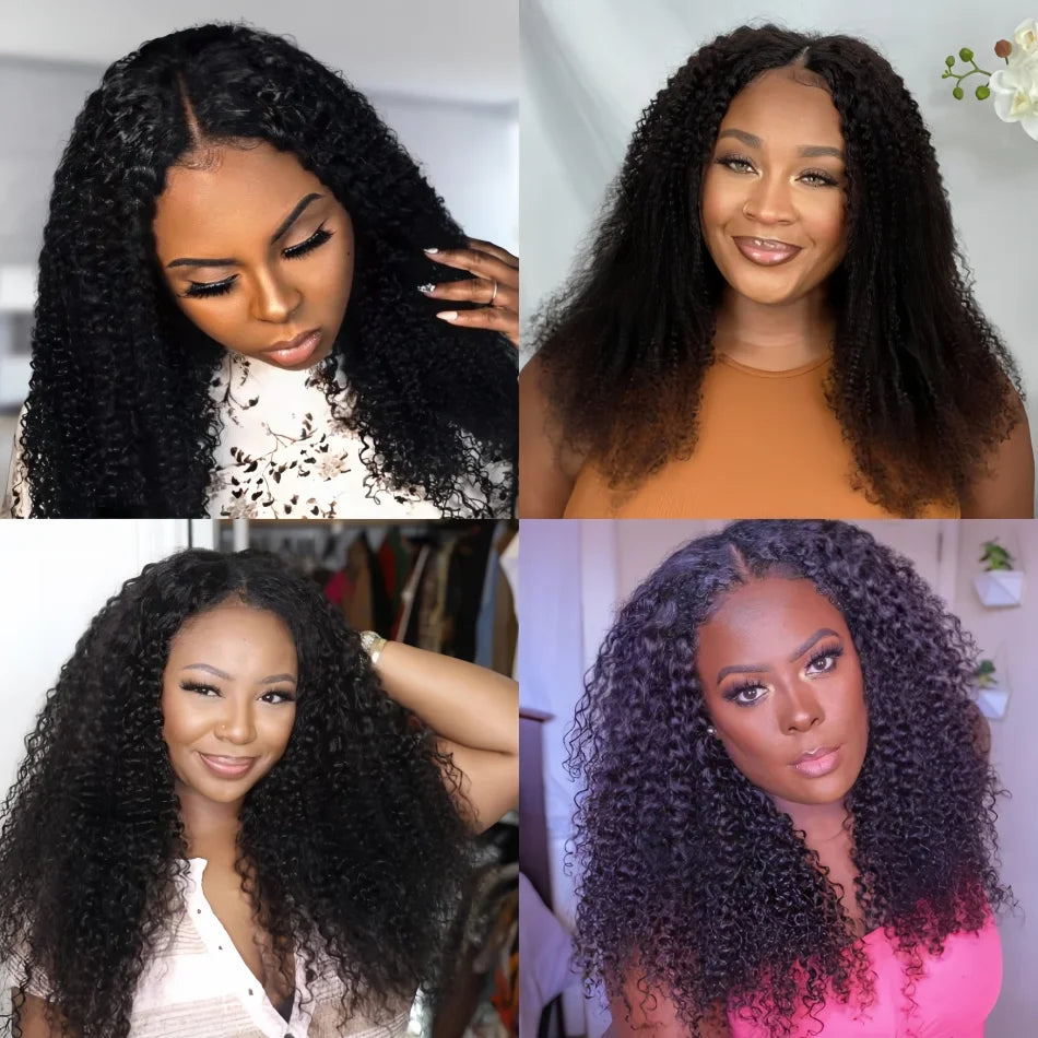 200 Density Kinky Curly Wigs V Part Human Hair No Leave Out Upgrade Deep Wave Curly V Shape Wig 100% No Glue Clip In Half Wigs