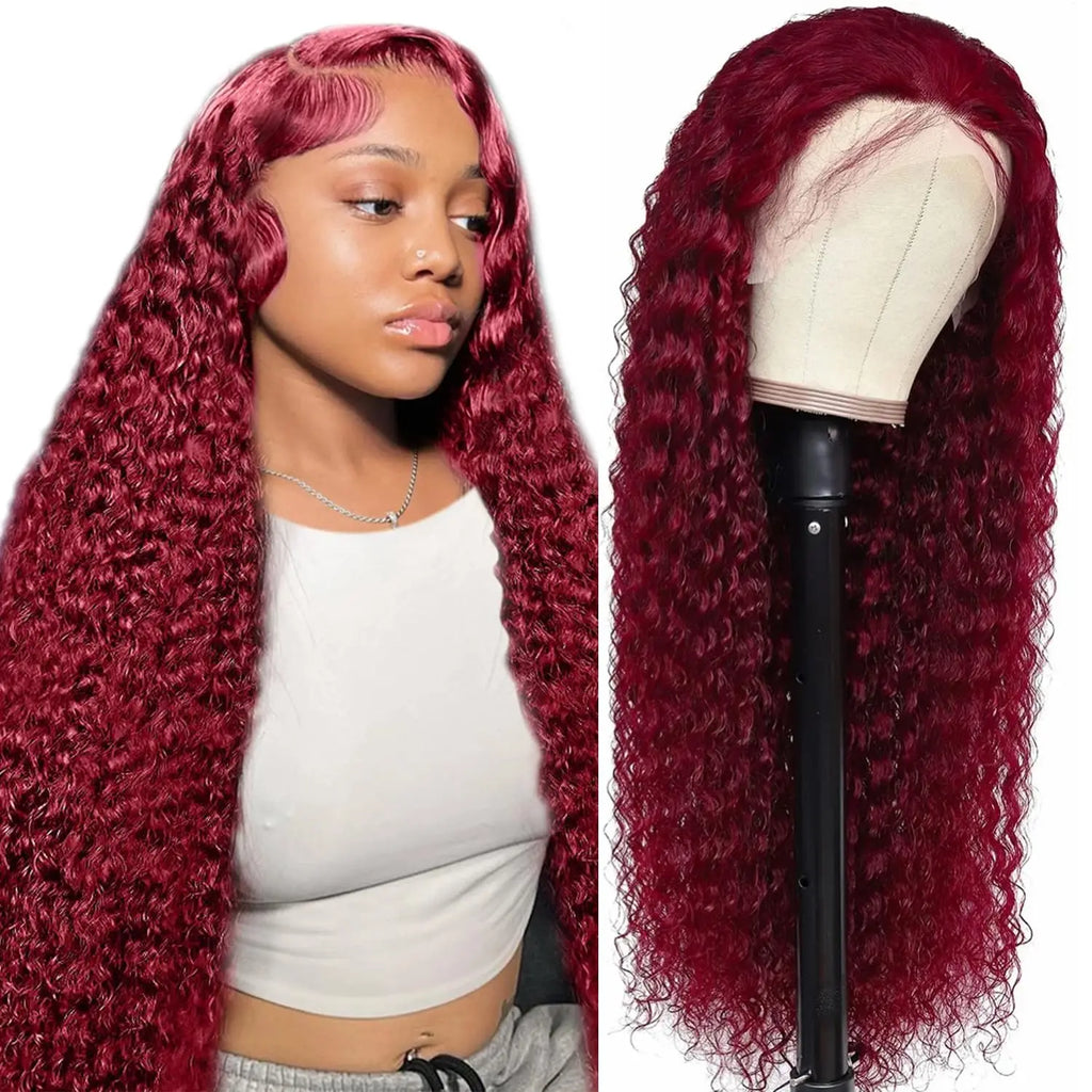 99J Burgundy 13x4 Lace Wig Deep Curly Human Hair Glueless Wig Human Hair Ready to wear Choice Brazilian Wigs For Women