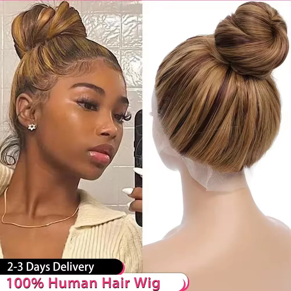 4/27 Highlight Straight 360 Full Lace Wig Brazilian Human Hair 13x4 Honey Blonde Colored Wigs 427 Ombre 13x6 Lace Frontal Wig