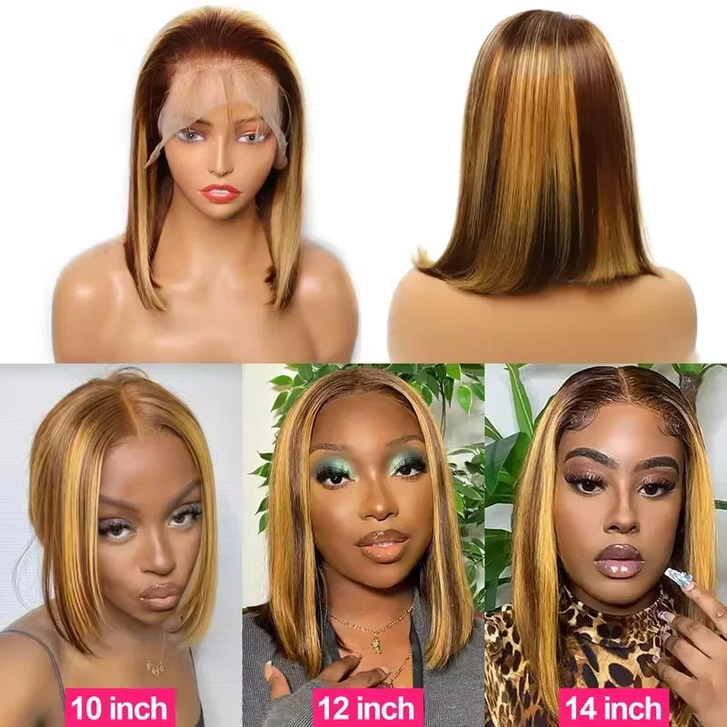 4/27 Highlight Bob Wigs Straight Lace Front Wig Human Hair Straight 13x4 lace Wigs 4/27 Honey Blonde Short Bob Wigs Pre Plucked