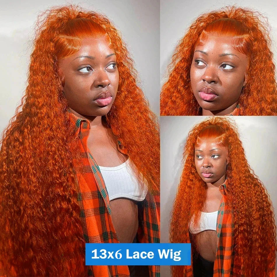 350# Orange Ginger Human Hair Wig Water Wave Curly Human Hair Wig 100% Brazilian Colored hd Lace Wig 13x4 13x6 Virgin Human Hair