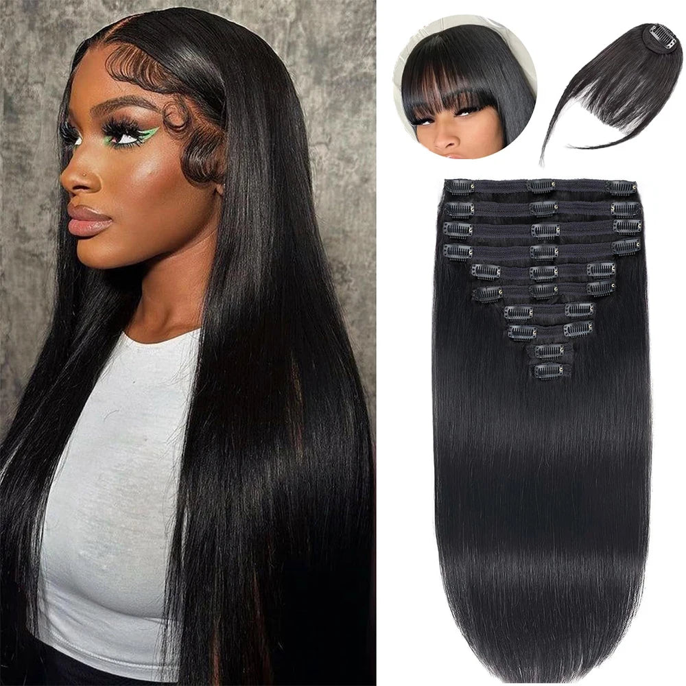 18 Inch Clip in Hair Extensions Real Human Hair 140g Straight 100% Brazilian Remy Human Hair Clip in Hair Extensions for Women