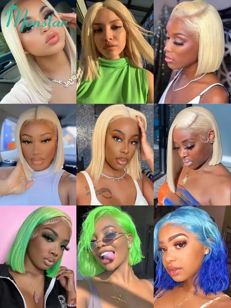 Straight 613 Bob Wig Human Hair 180% Density Blonde Bob Wig Human Hair Glueless Lace Front Wigs Short HD Transparent Lace Front