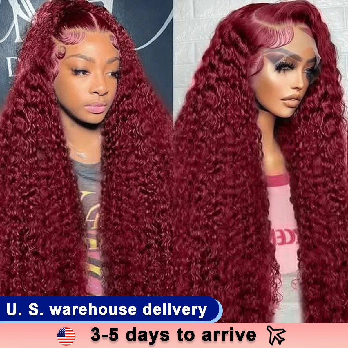 Luckathy Deep Wave Lace Frontal Wigs 13x4 13X6 Red Color HD Lace Front Wig Pre-Plucked 99J Burgundy Deep Curly Human Hair Wigs