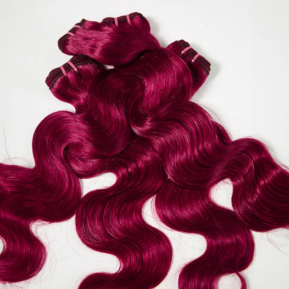 #99J Human Hair 13x4 Lace Front With 18 20 22Inch Bundles Brazilian Hair 3 Bundles With Frontal Body Wave Bundles Burgundy