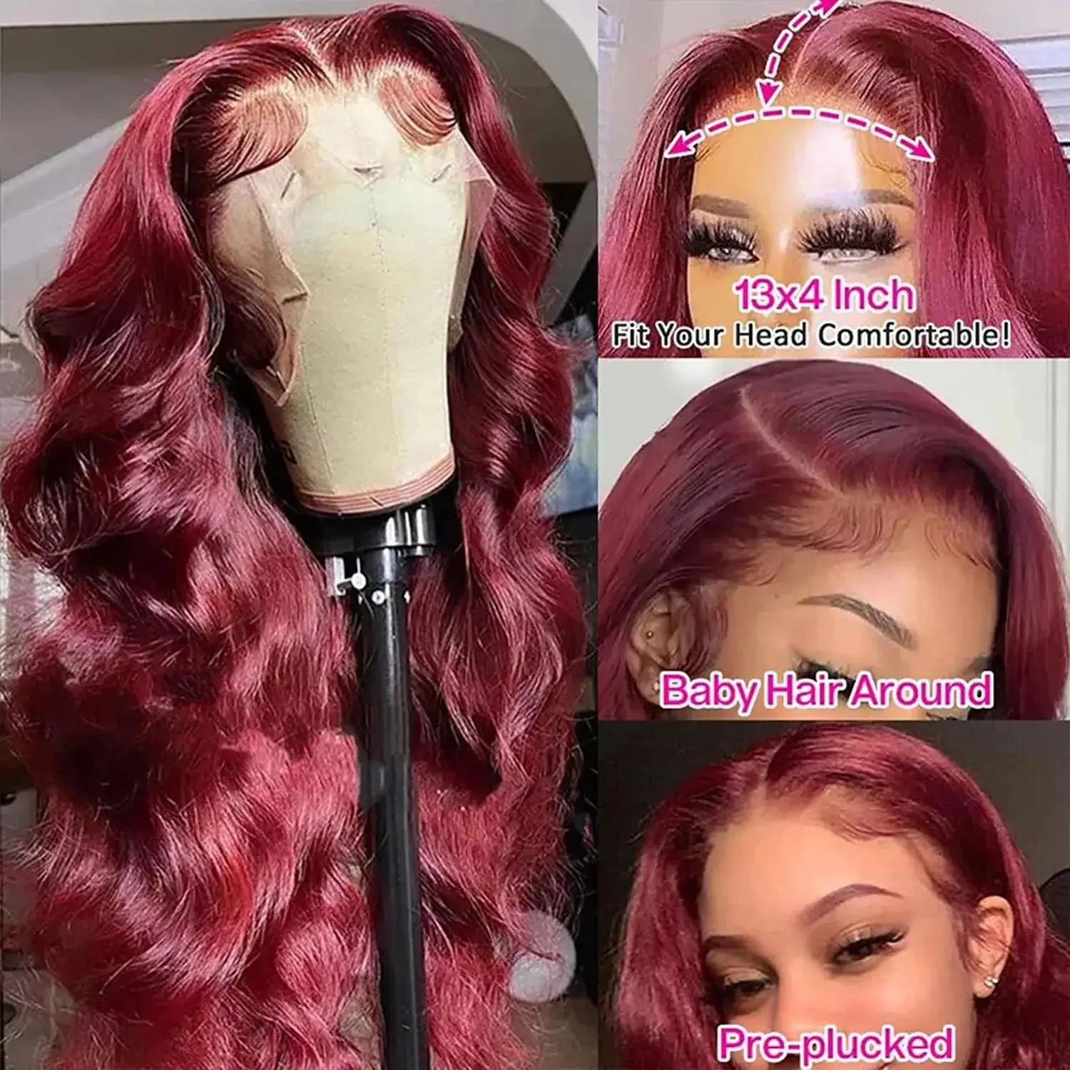 250 Density 99J Burgundy Body Wave 13x4 Lace Front Wig 13x6 Human Hair HD 30 40 Inch Lace Frontal Wigs Red Water Wave Brazilian