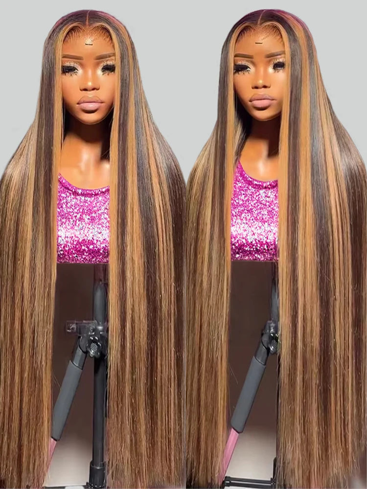 Wear And Go 13x4 Ombre Highlight Glueless Wig Human Hair Brazilian 30 40 Inch Straight Lace Front Wigs Human Hair For Women 250%
