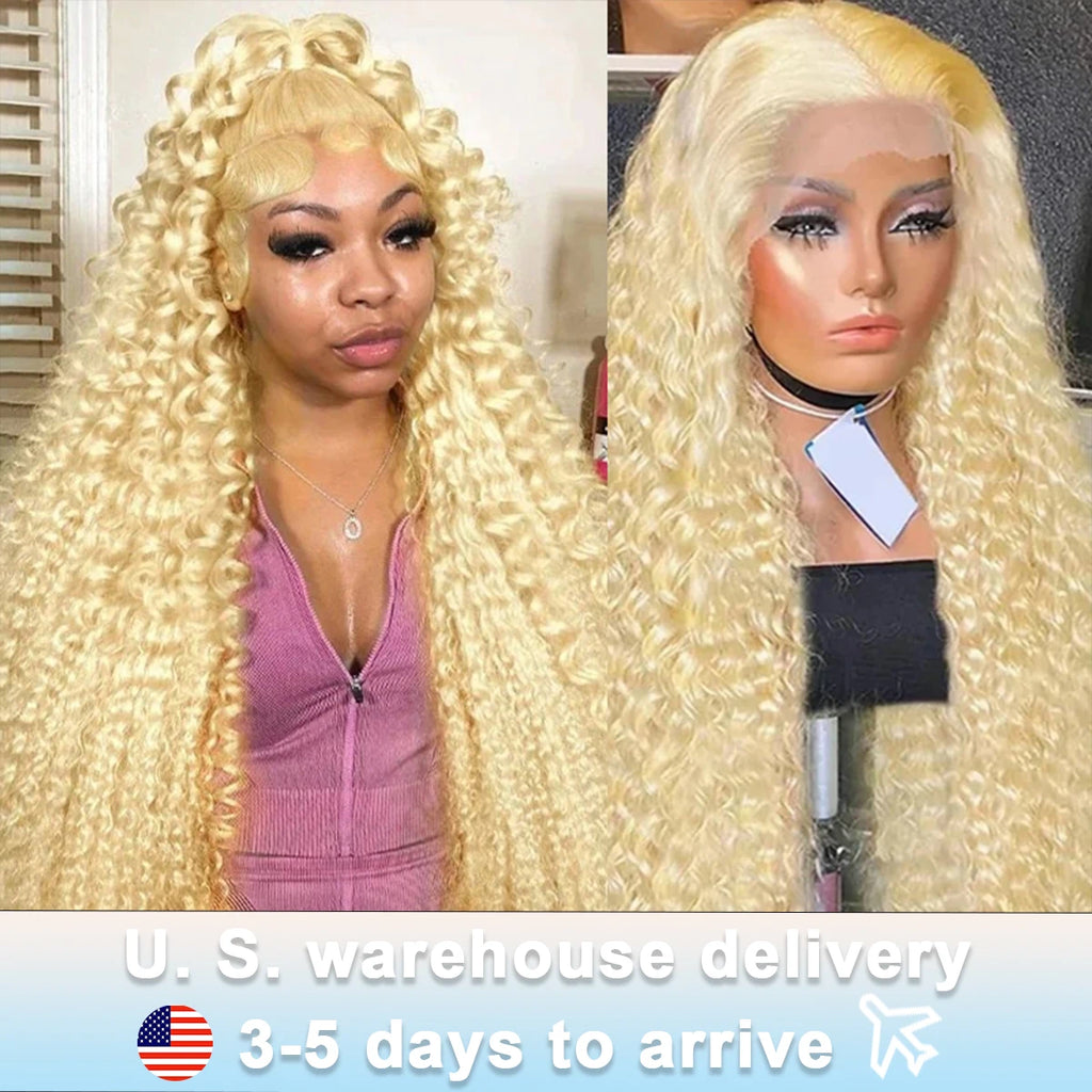 30 Inch Curly 613 Blonde 13x4 Lace Front Human Hair Deep Wave 13x6 Lace Frontal Wig Brazilian Hair 180 Density For Women