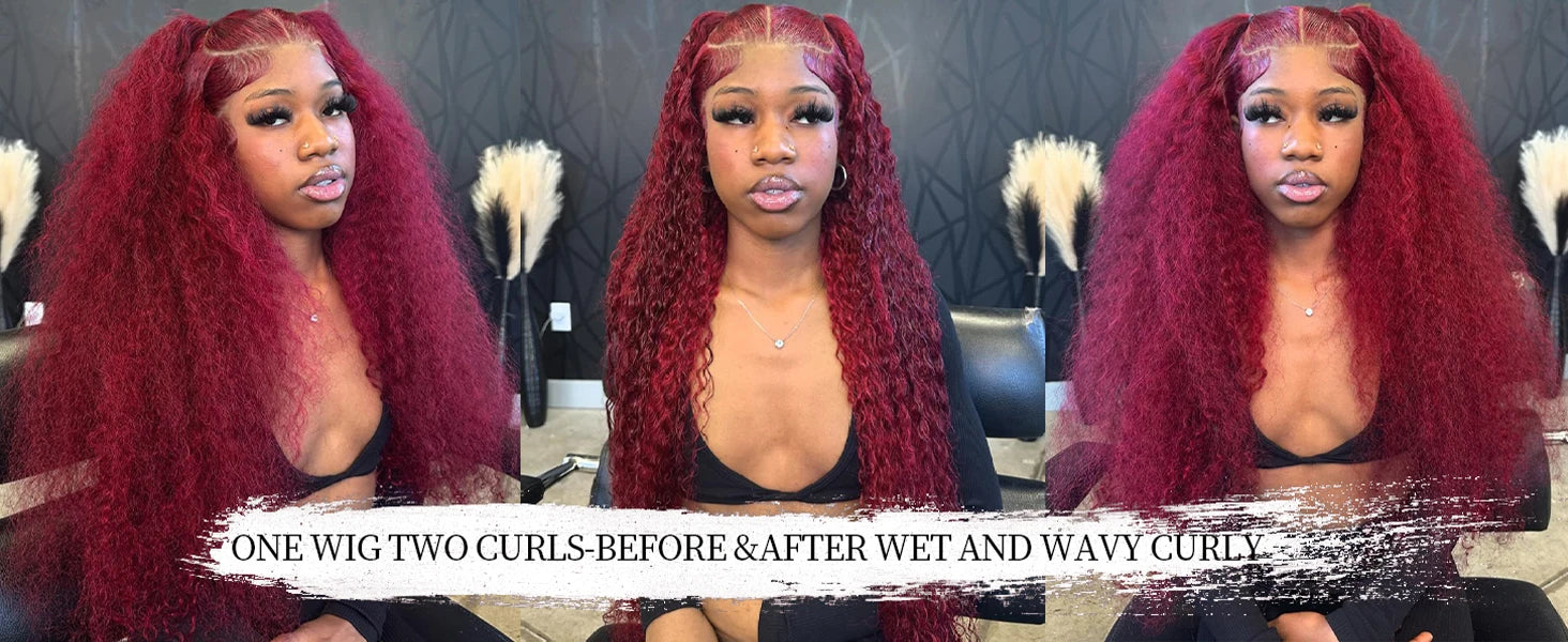 99J Burgundy 13x4 Lace Wig Deep Curly Human Hair Glueless Wig Human Hair Ready to wear Choice Brazilian Wigs For Women