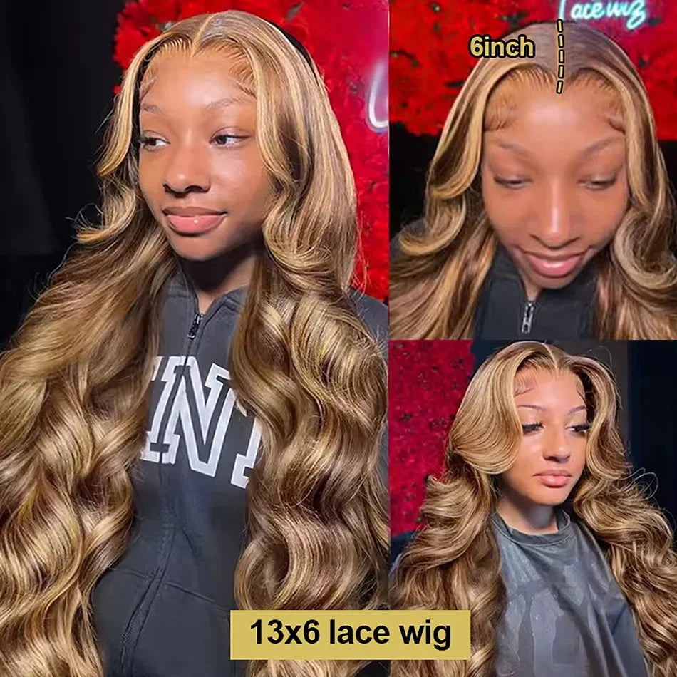 30 40 Inch 250 Density 4/27 Highlight Ombre Blonde Body Wave 13x4 Lace Front Wig Brown Color 13x6 HD Lace Frontal Human Hair Wig