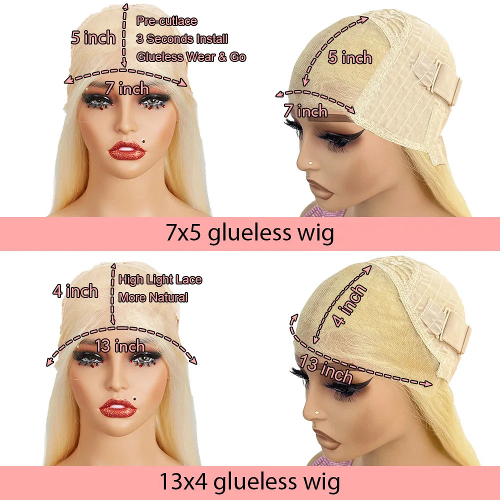 Cheap 13x4 Straight Short Bob Wig 613 Bob Honey Blonde 7x5 HD Lace Front Human Hair Wigs Wear to Go Glueless Wigs 14 Inch