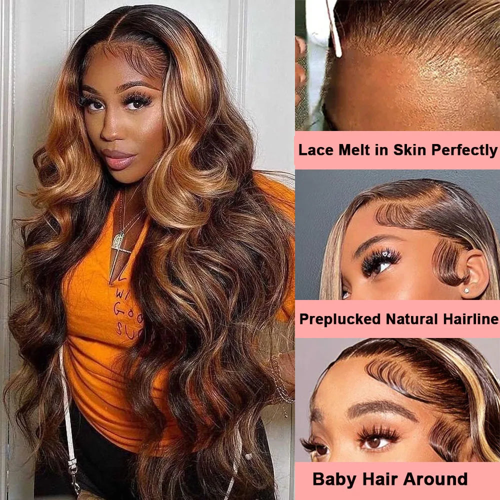 Highlight Ombre Body Wave 13x4 Lace Frontal Wig Human Hair 4/27 Lace Front Wigs 200 Density 4x4 Lace Front Wigs Human Hair Wigs