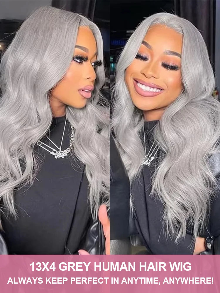 40 Inch Silver Grey Colored Body Wave Human Hair Wigs Brazilian HD Transparent 13x6 13x4 Lace Frontal Wigs For Women 250 Density