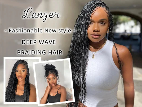 Langer Human Braiding Hair Deep Wave Bulk Human Hair for Braiding No Weft Bundle 100g 2 Bundles/Pack 16A Brazilian Virgin Water