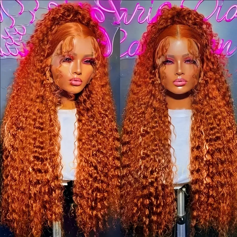 350# Orange Ginger Human Hair Wig Water Wave Curly Human Hair Wig 100% Brazilian Colored hd Lace Wig 13x4 13x6 Virgin Human Hair