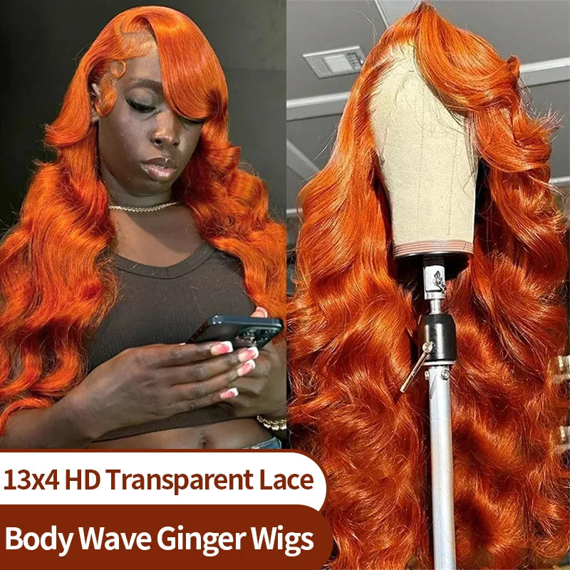 Ginger Human Hair Wig 13x6 Hd Lace Frontal Wig 30 Inch 13x4 Lace Front Orange Ginger Colored Body Wave Human Hair Wigs for Women