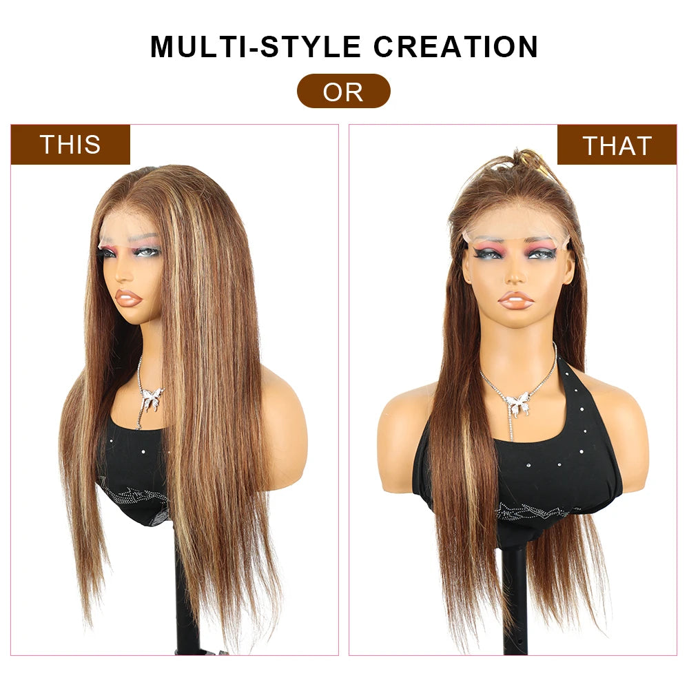 427 Colored Highlight Ombre Straight Human Hair Wigs 360 Full Hd Human Hair Transparent Lace Frontal Wigs Brazilian For Women