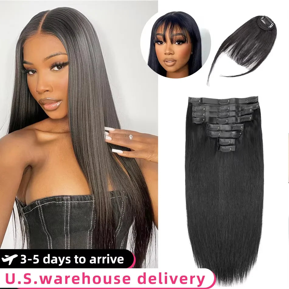 16A Straight Clip Ins Hair Extensions Human Hair 22 Inch Brazilian Remy Natural Human Hair 140G 10 Pcs/Set Full Head For Women