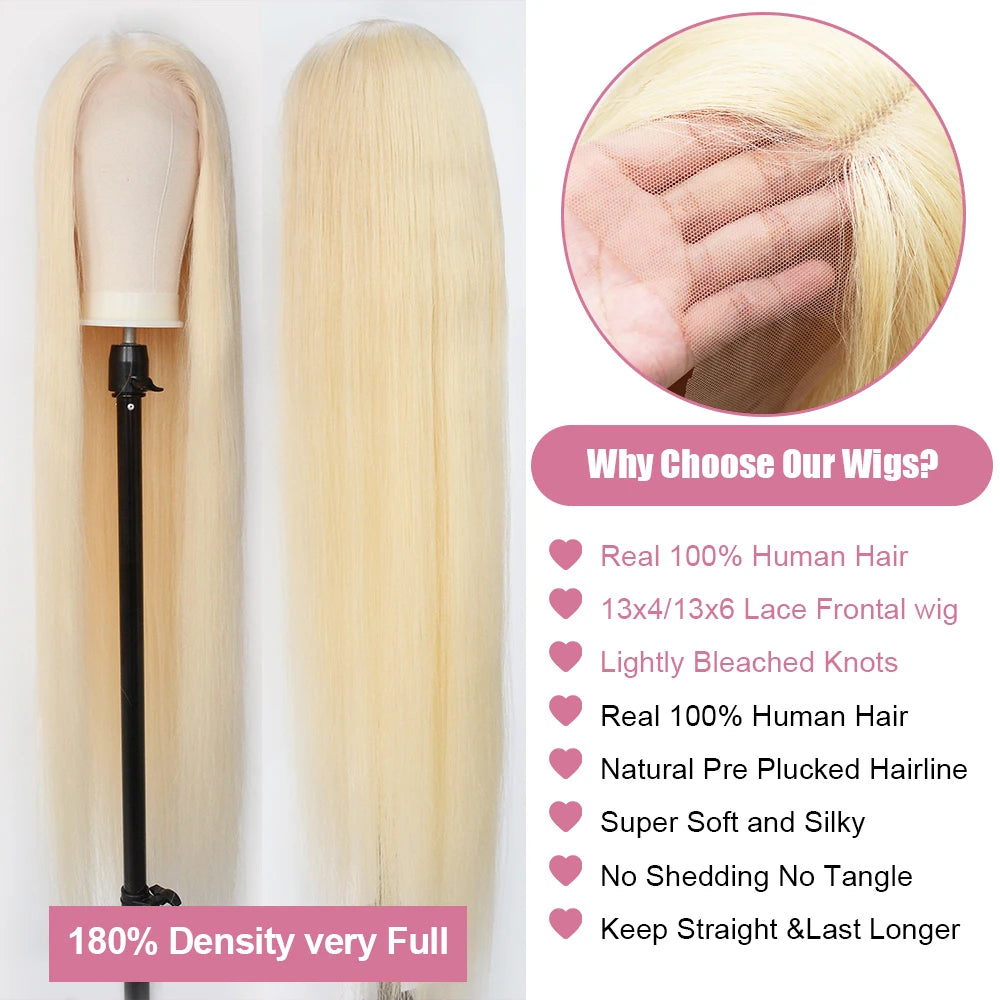 40 Inch 613 Blond Lace Frontal Wig Human Hair 13x6 13x4 HD Transparent Color Bone Straight Lace Front Wigs For Women 250 Density