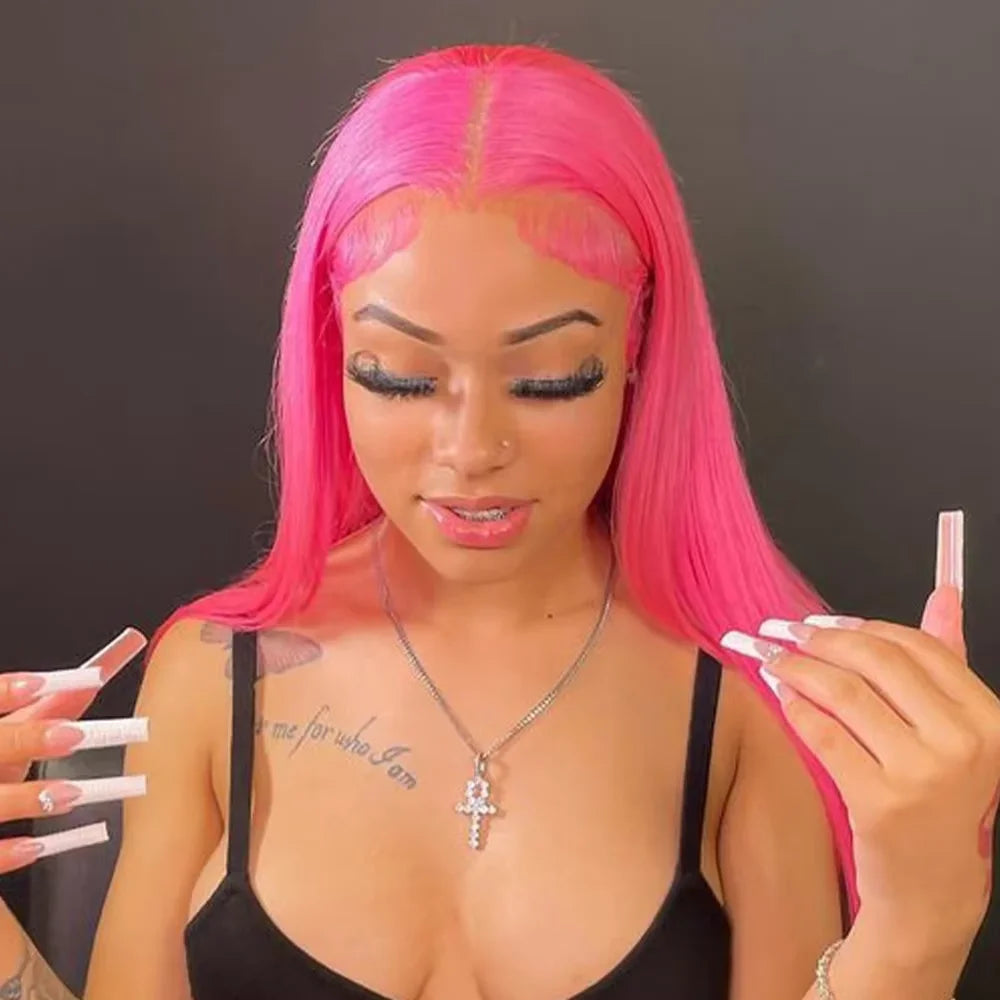 30 40 Inch Pink Lace Front Wig Human Hair For Women 13x4 Hd Lace Frontal Wig Brazilian 13x6 Colored Straight Lace Front Wigs