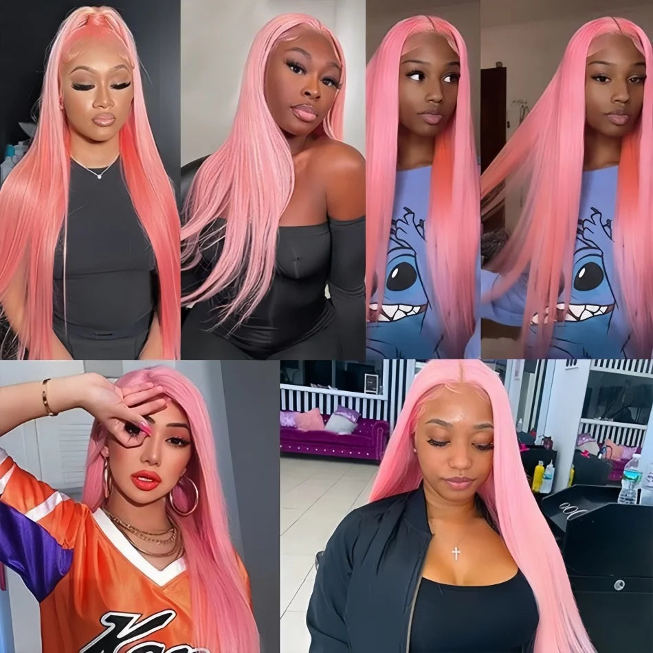 Light Pink 13X6 Straight HD Transparent Lace Frontal Wig 30 36 Inch 13X4 Long Brazilian 100% Colored Human Hair Wigs For Women