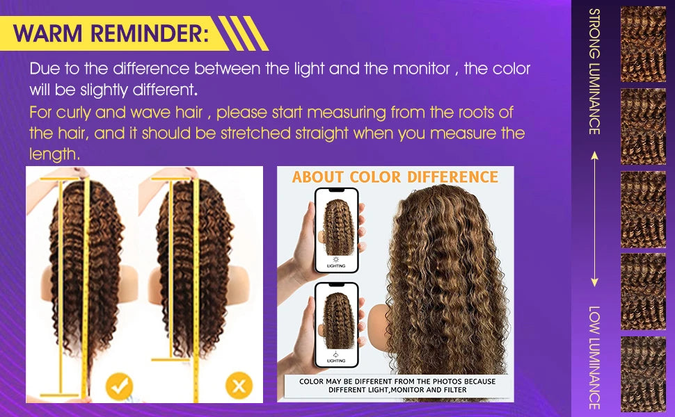 30 inch Highlight 13x6 Deep Wave HD Lace Front Wig Human Hair 4/27 Brown Ombre Human Hair wig Brazilian Pre Plucked Colored Wig